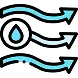 Icon of two curved arrows with a water droplet, representing water flow or pressure, illustrated in blue line art style.
