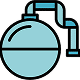 Blue and black stylized icon of a round-bottom flask