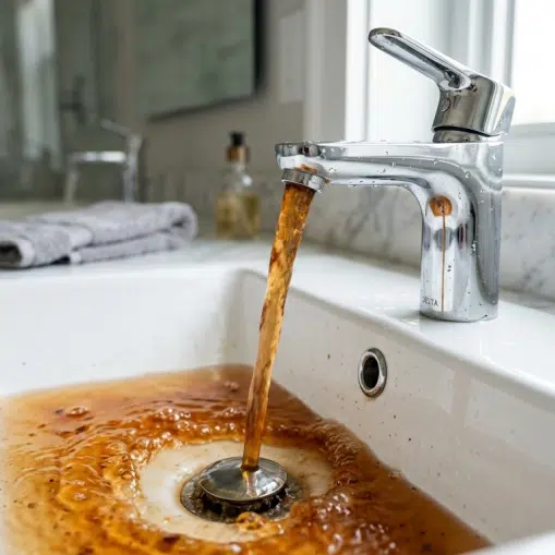 rusty orange-brown hot water