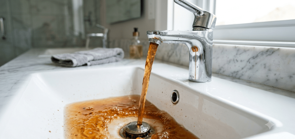 rusty orange-brown hot water