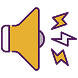 Yellow megaphone icon emitting sound waves