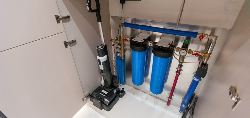 Water filter housing. Drinking Water System. Osmosis water purification filter for home use. healthy lifestyle. High quality photo