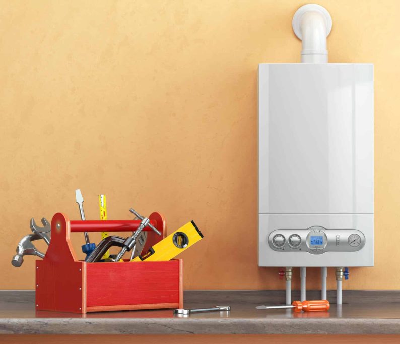 tool box beside a water heater