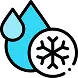 Icon featuring a blue water droplet and a snowflake inside a white circle