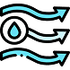 Icon depicting a water droplet with flowing lines, symbolizing movement and water flow.